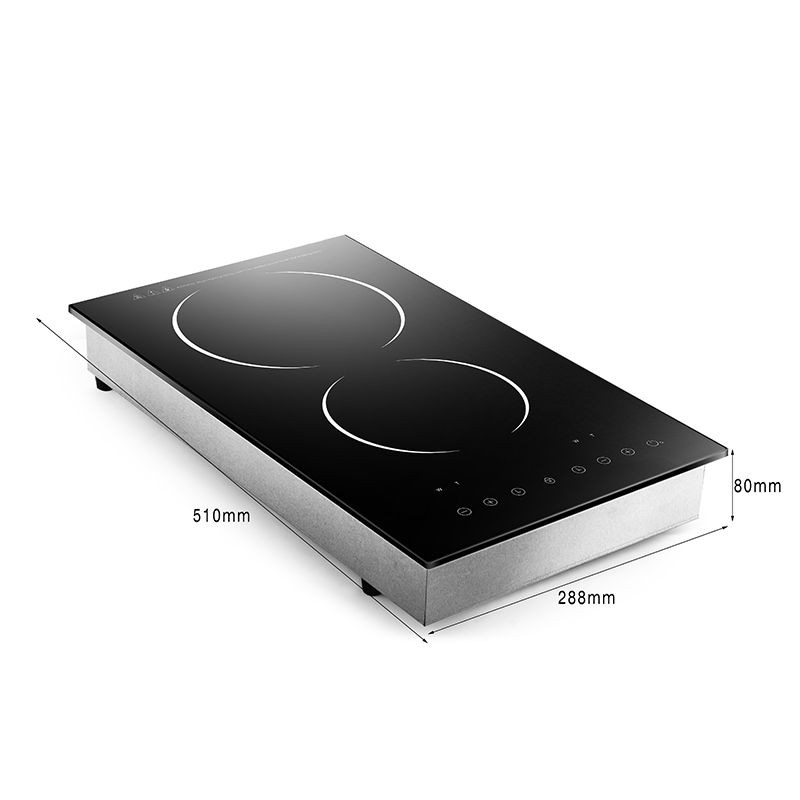 Cocina de Inducción Rápida y Silenciosa Microcristal Negro LED Sensor de Aparato de Cocina Marco de Aluminio Táctil, Doble Quemador 2300W+2300W, AM-D206